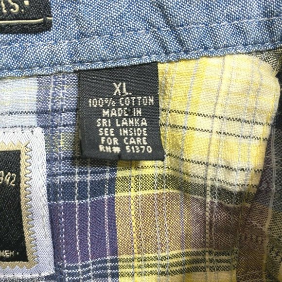 Wrangler Hero Button Down Shirt Mens Size XL XLarge Yellow Blue Check Cotton L/S - Picture 10 of 10